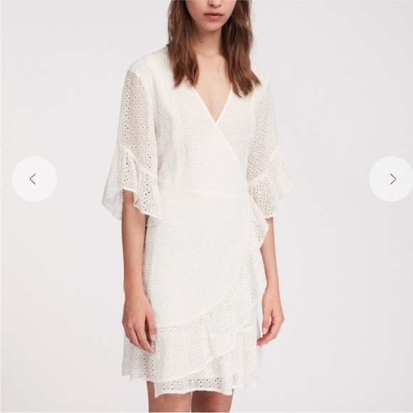ALLSAINTS eyelet wrap white mini ruffle dress - Picture 13 of 14